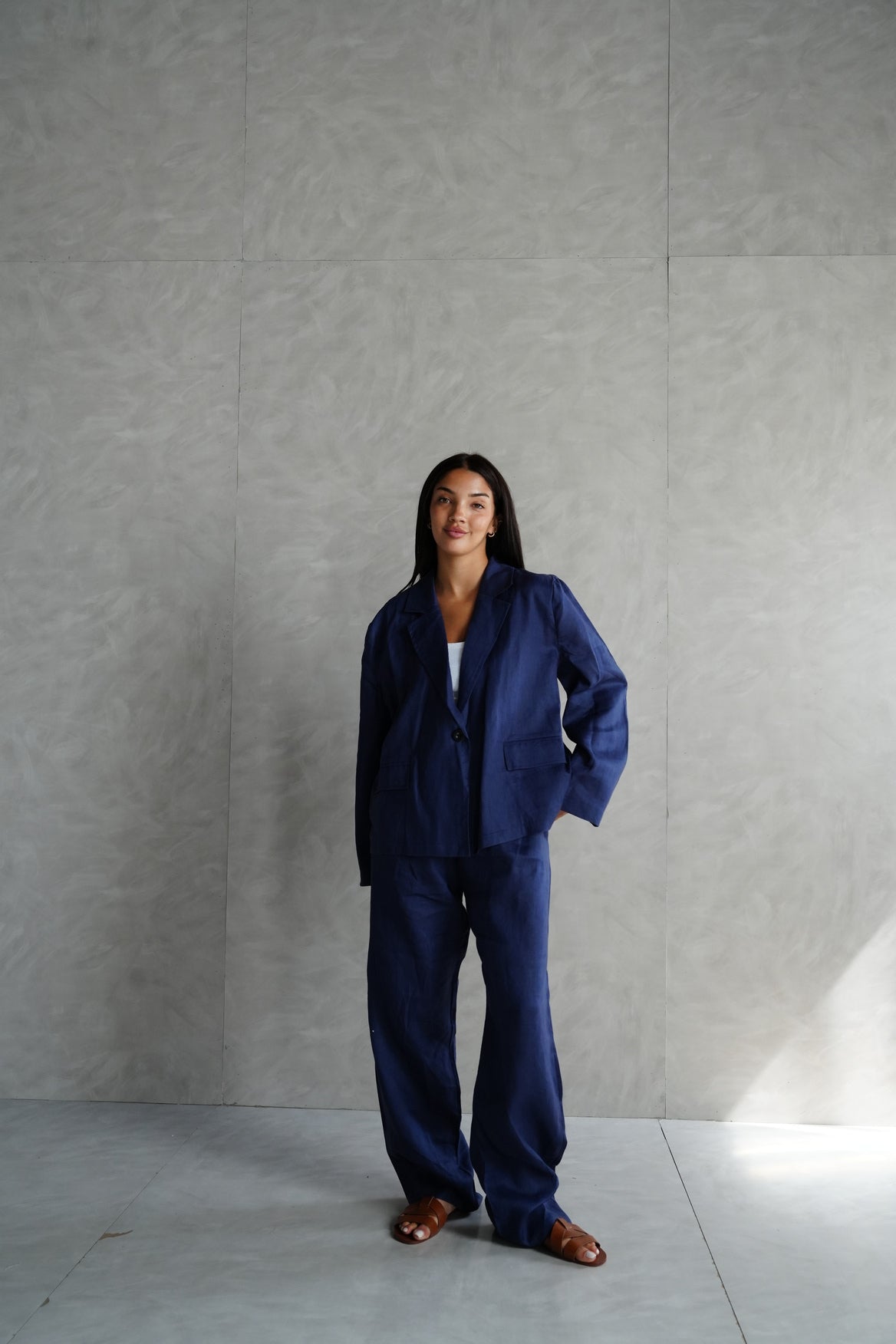 Relaxed fit linen blazer in Navy