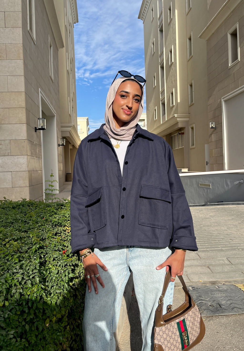 The velvet denim jacket- navy blue