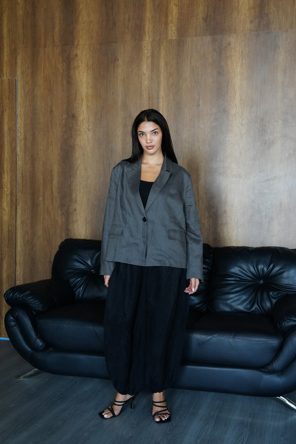 Relaxed fit linen blazer in Dark gray