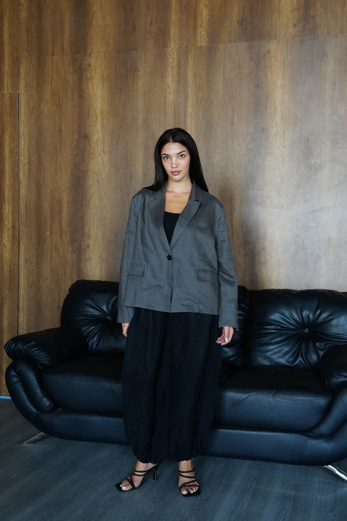 Relaxed fit linen blazer in Dark gray