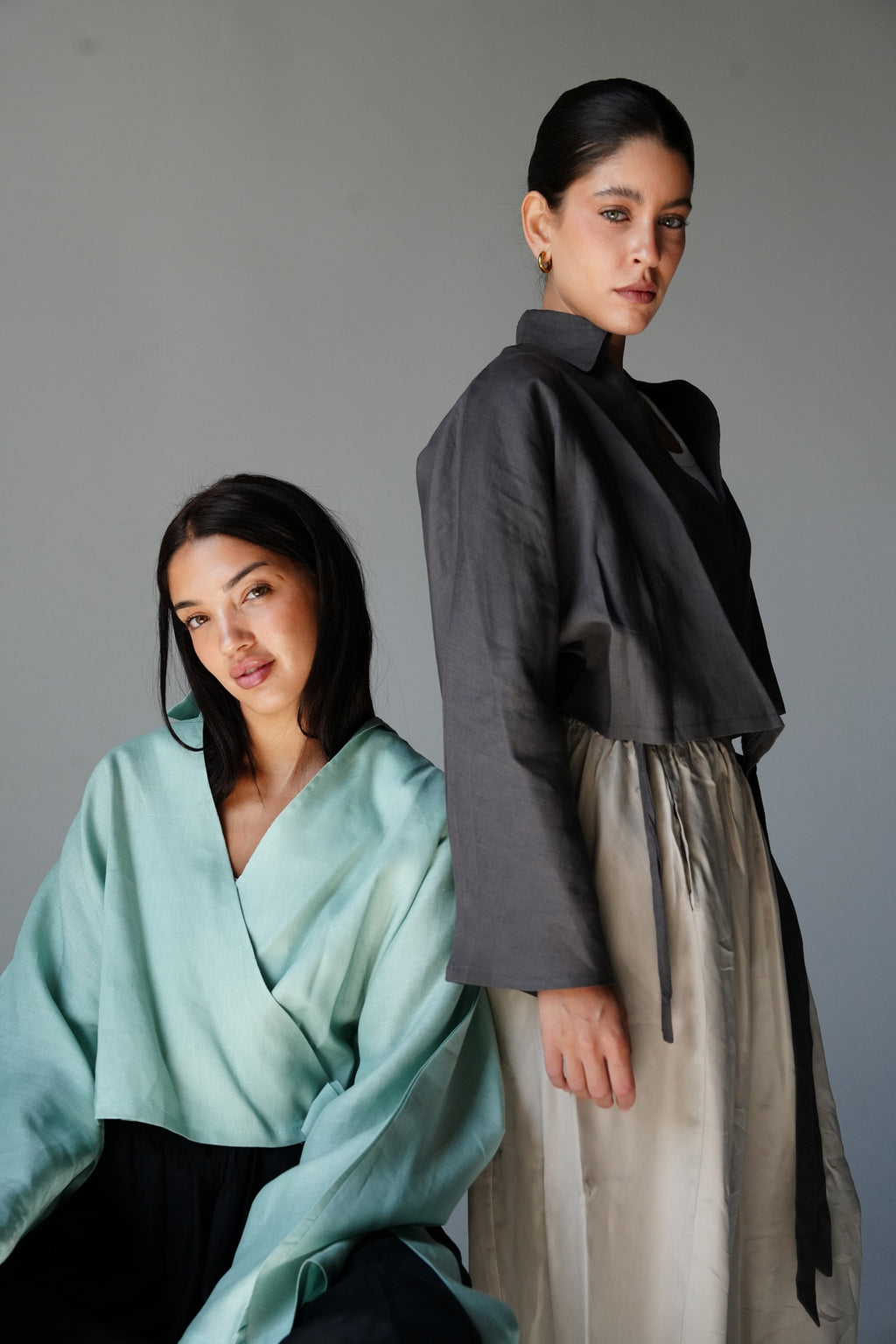 Linen wrap top in Baby blue