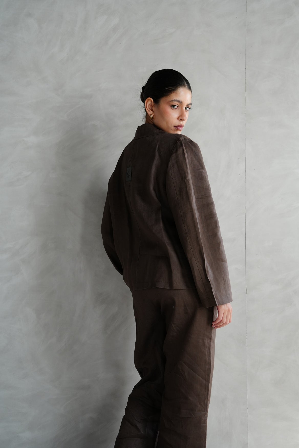 Relaxed fit linen blazer in Brown