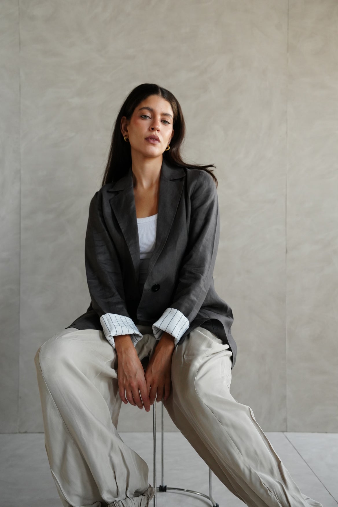 Linen blazer in Dark gray