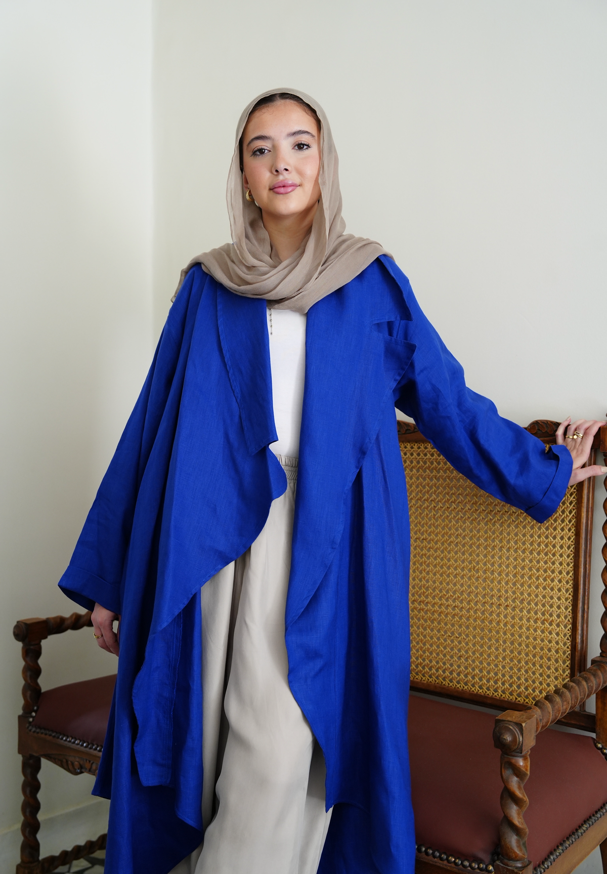 Linen draped cardigan in Blue