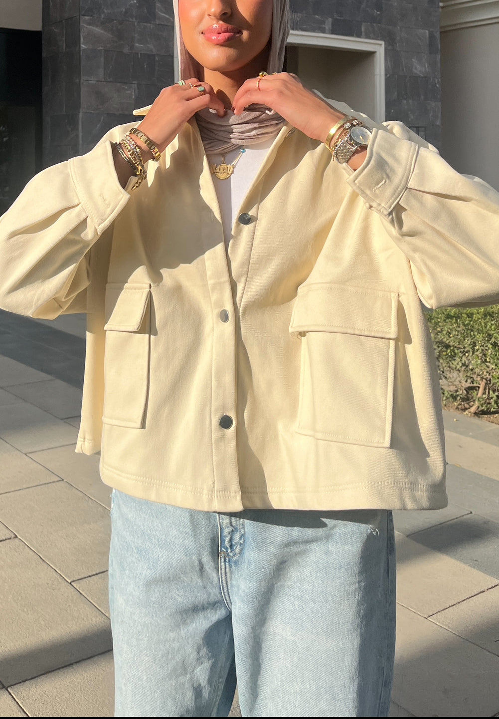 The velvet denim jacket- cream