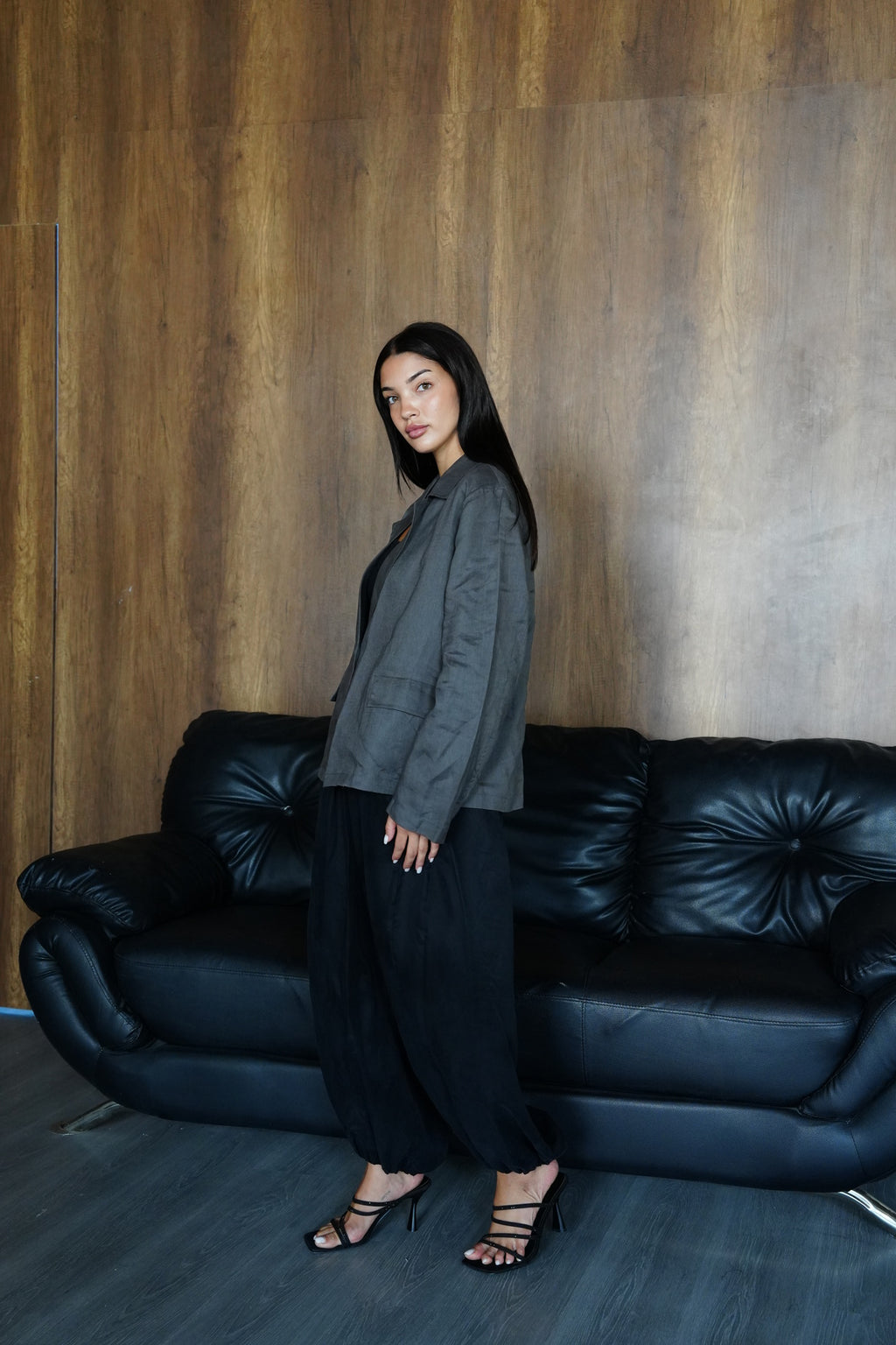 Relaxed fit linen blazer in Dark gray