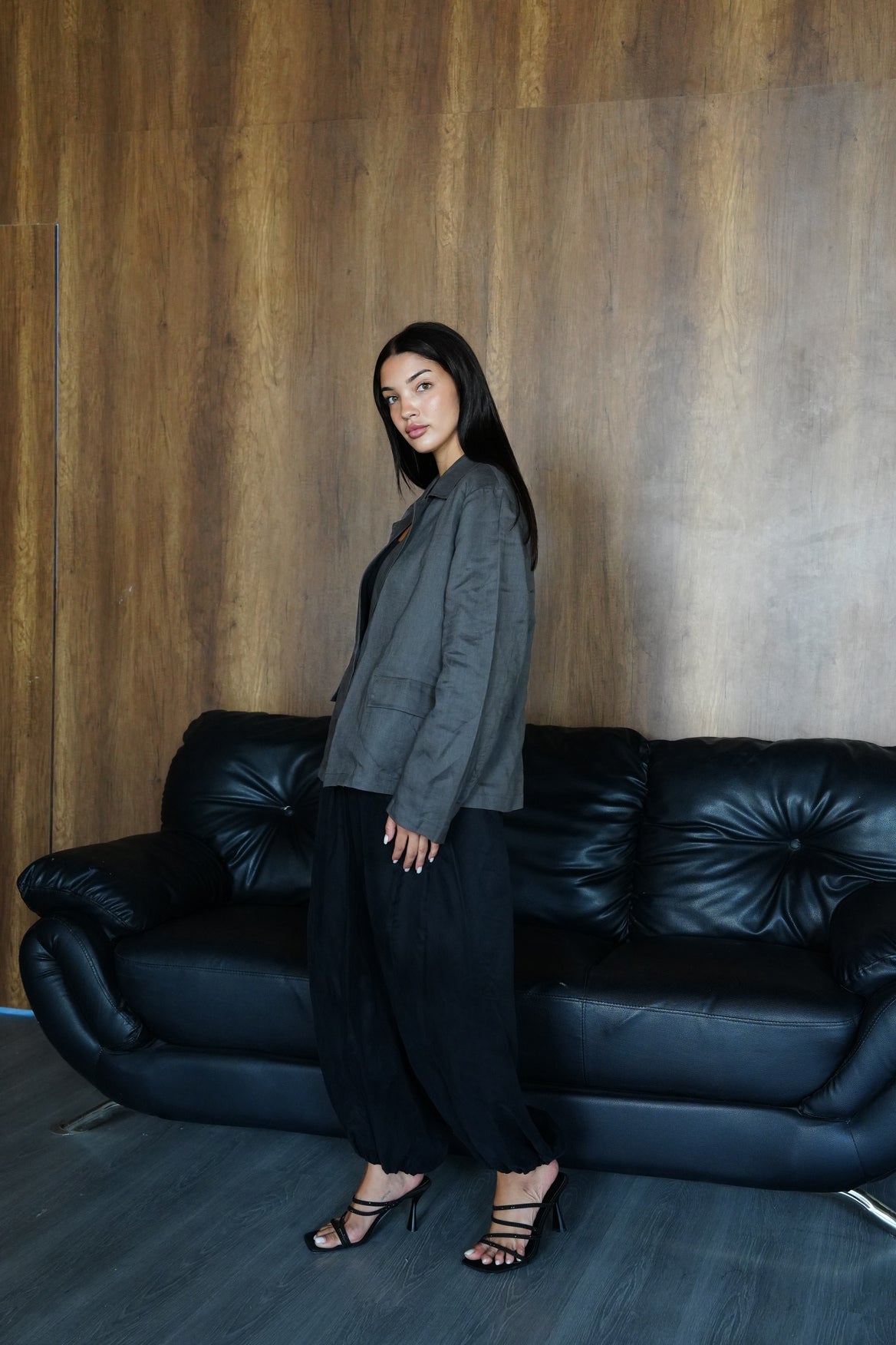 Relaxed fit linen blazer in Dark gray