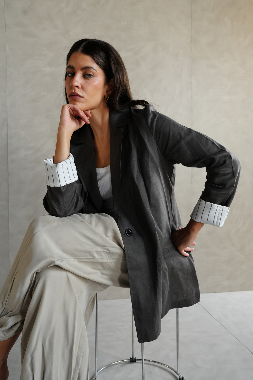Linen blazer in Dark gray
