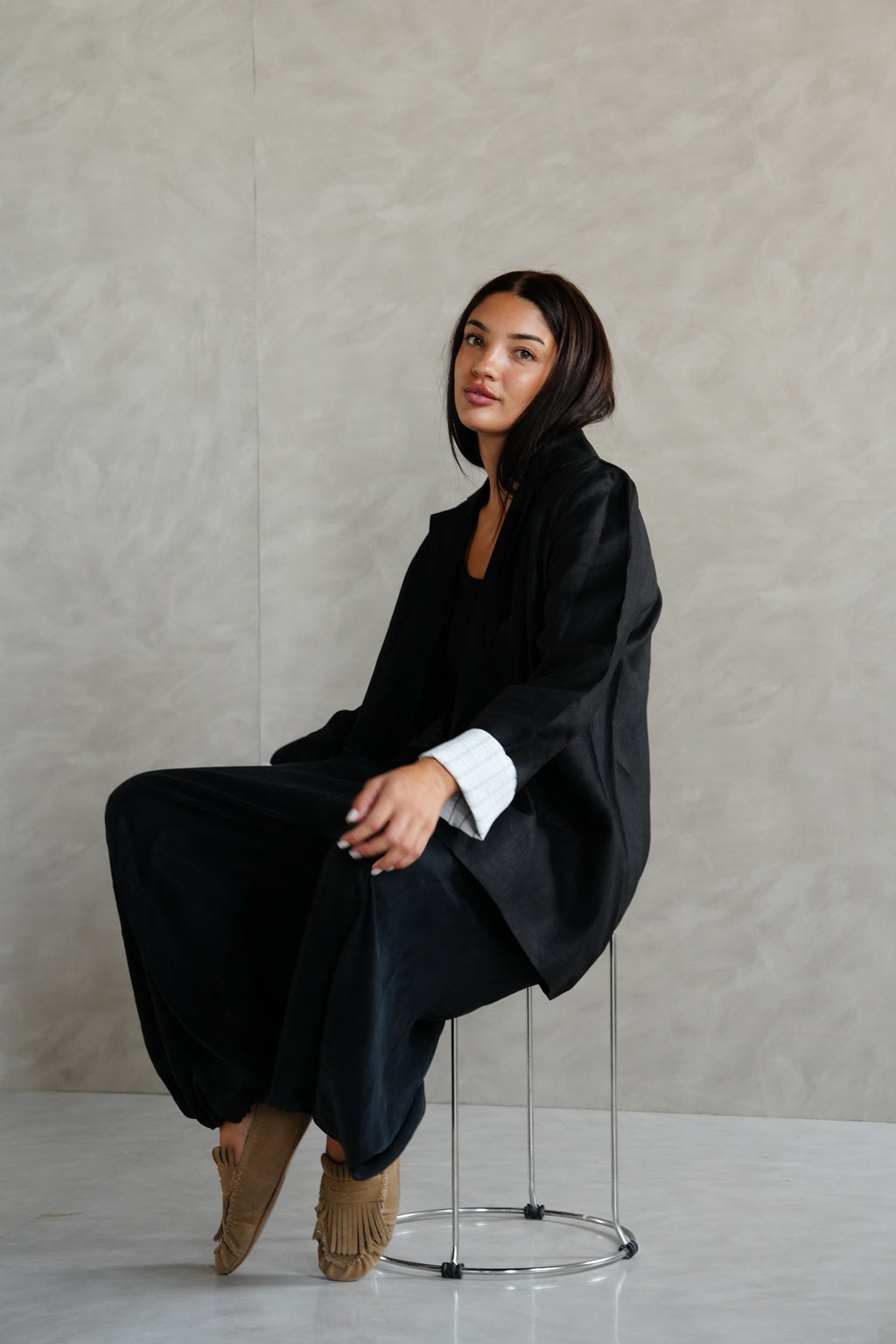 Linen blazer in Black
