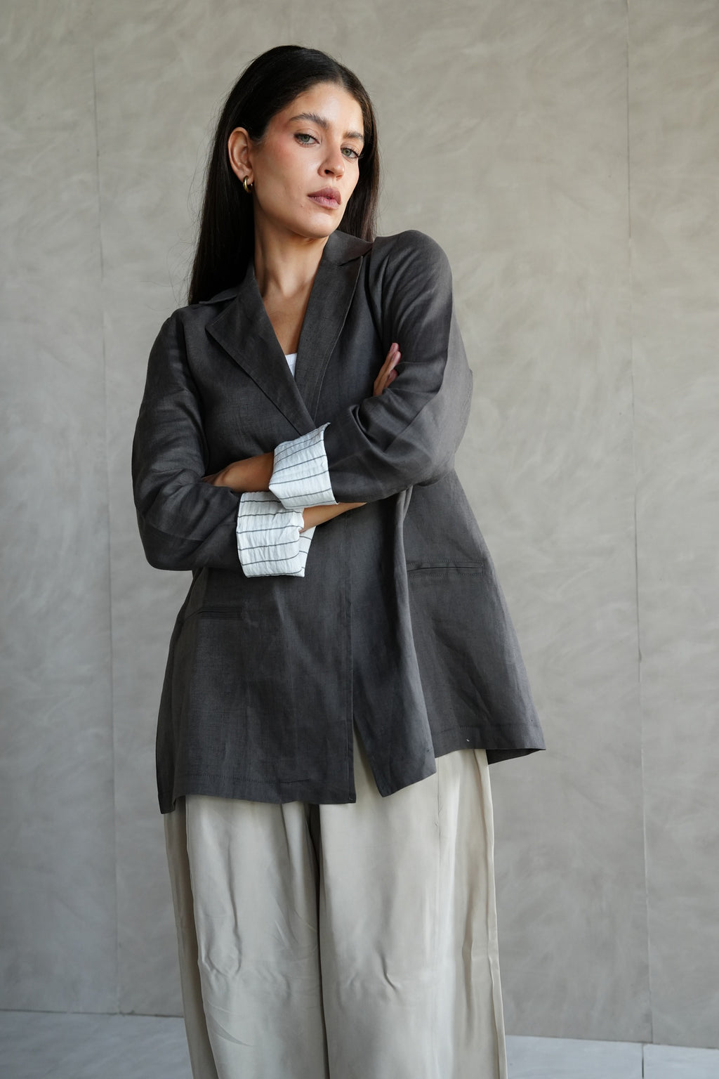 Linen blazer in Dark gray