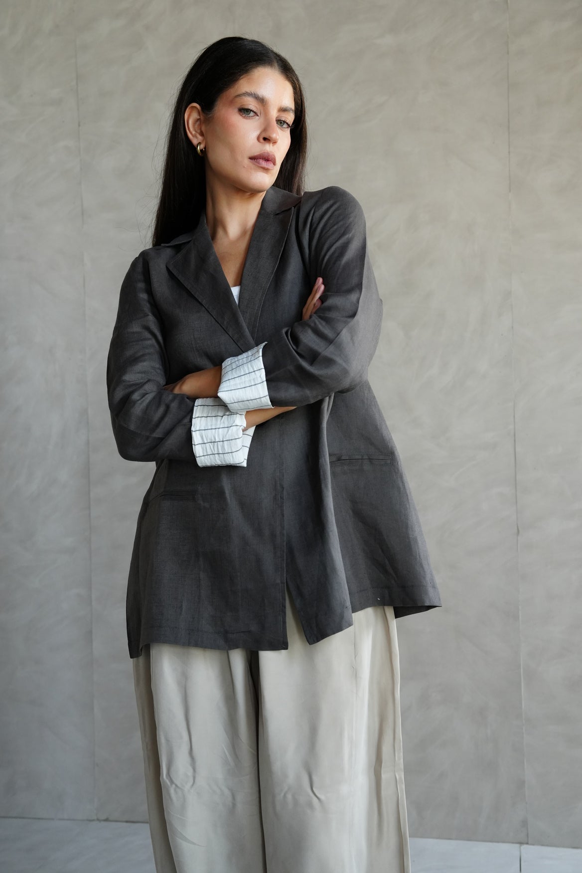 Linen blazer in Dark gray