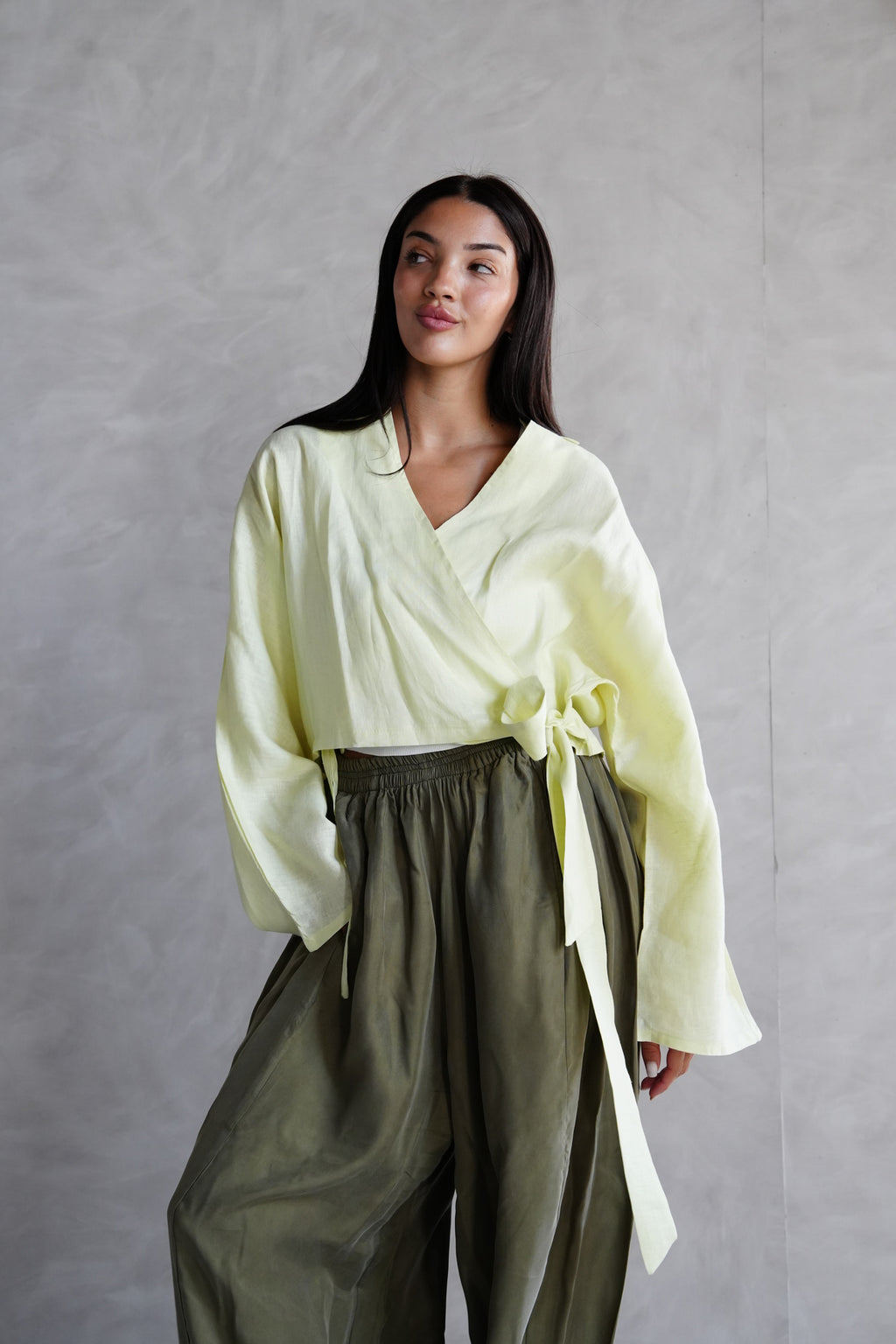 Linen wrap top in Yellow