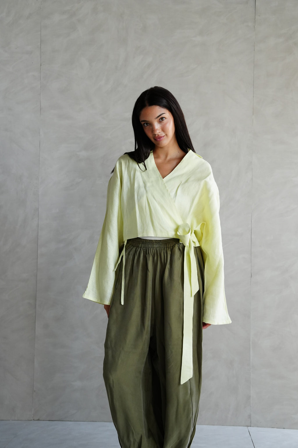 Linen wrap top in Yellow