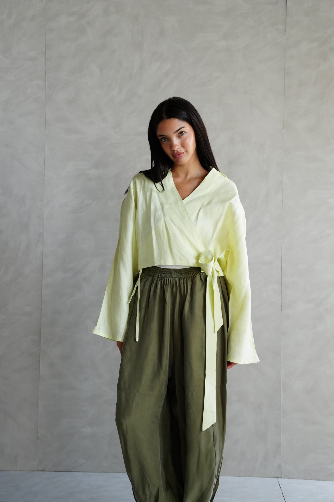 Linen wrap top in Yellow