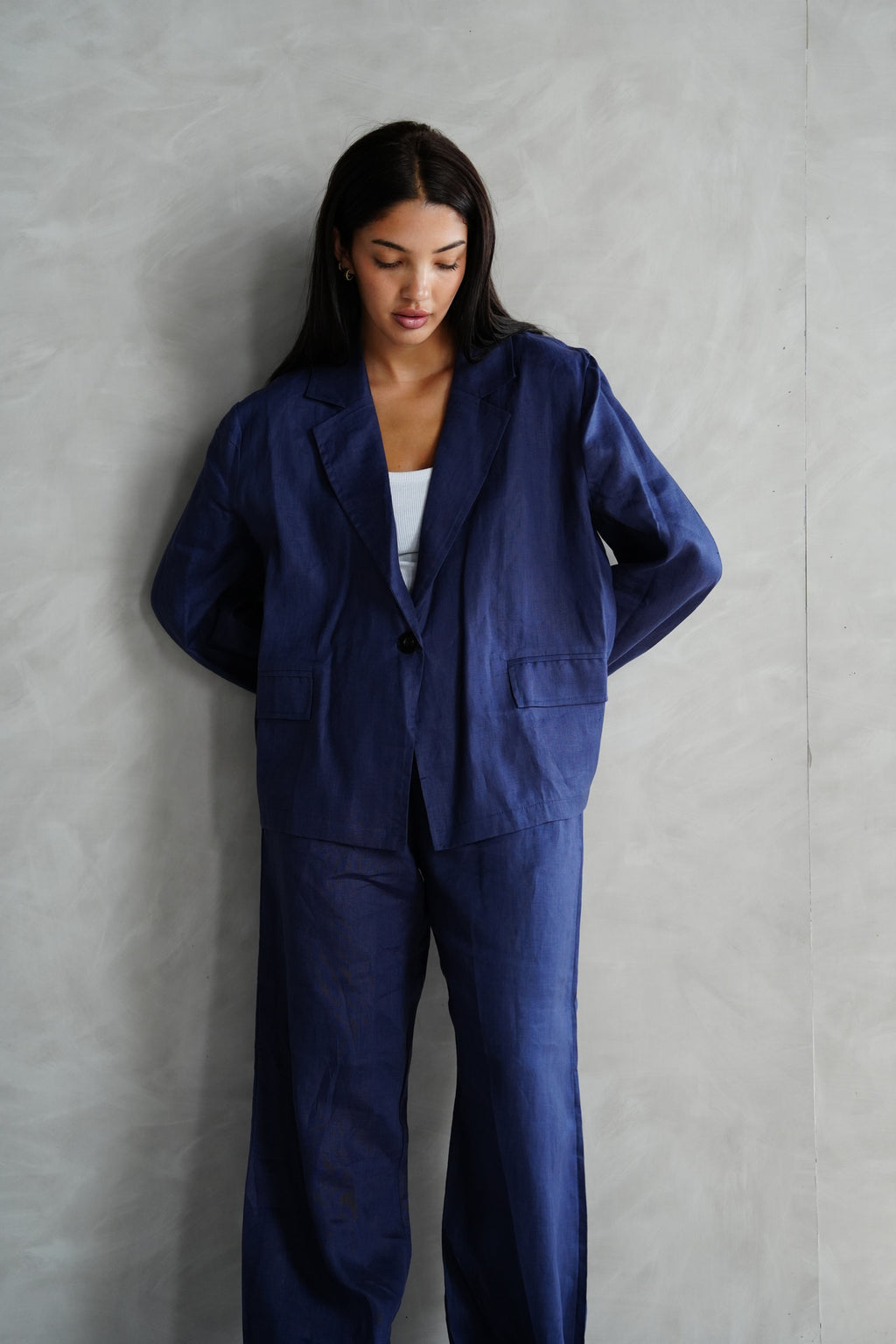 Relaxed fit linen blazer in Navy