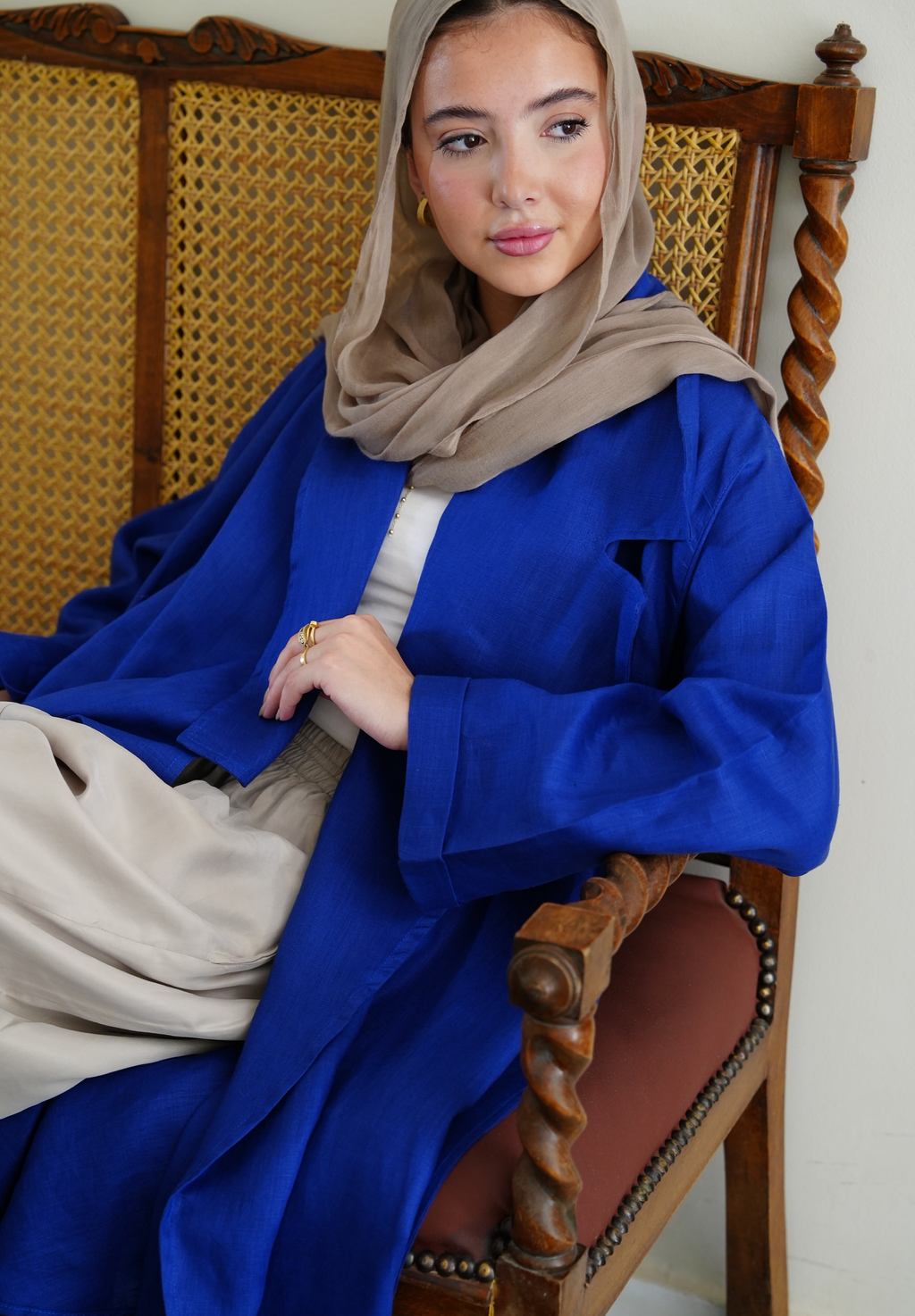 Linen draped cardigan in Blue