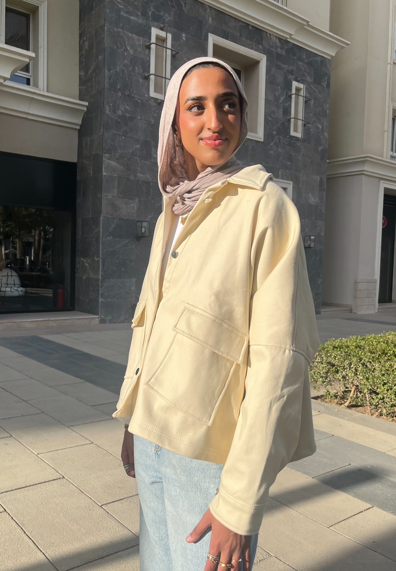 The velvet denim jacket- cream