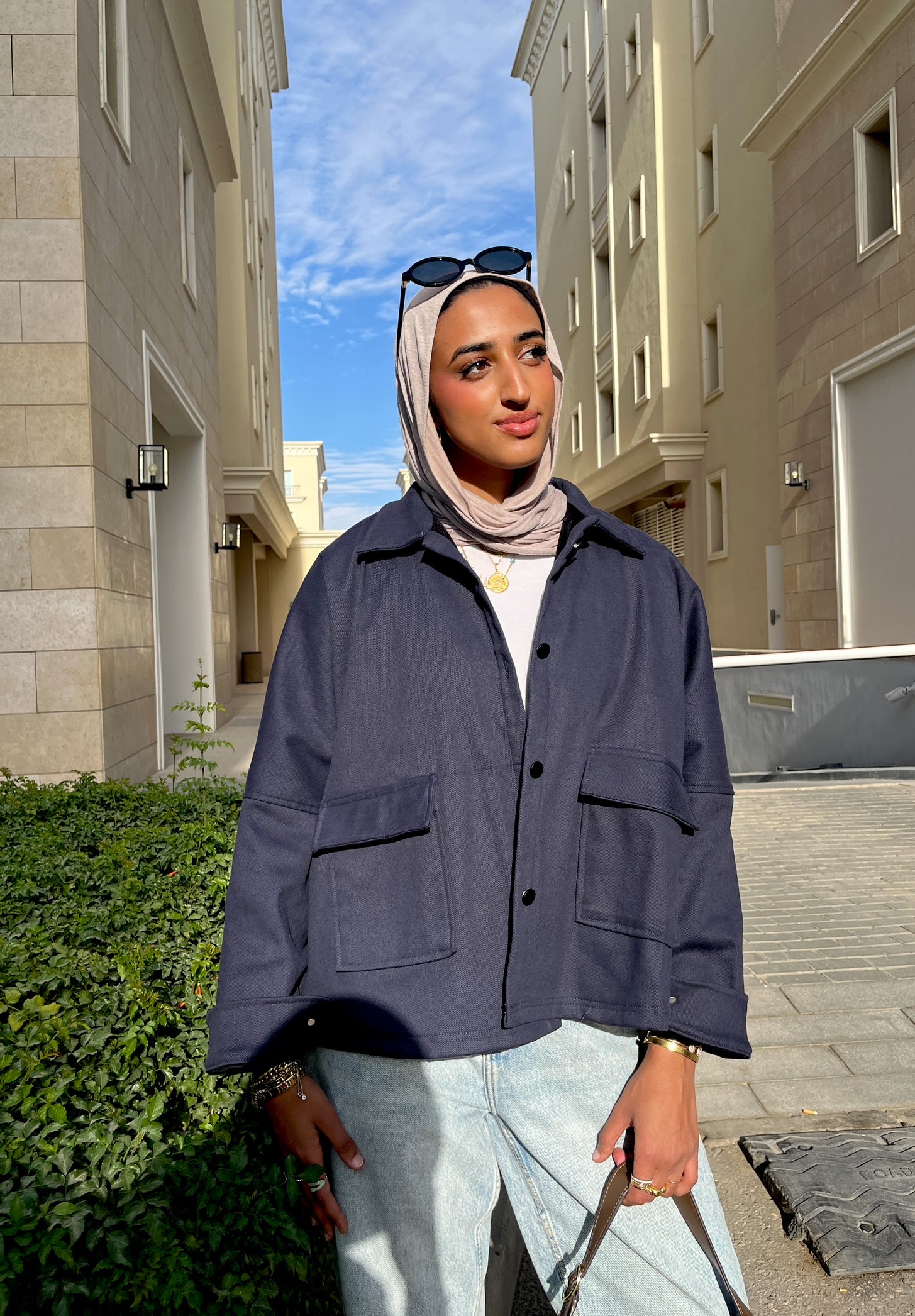 The velvet denim jacket- navy blue