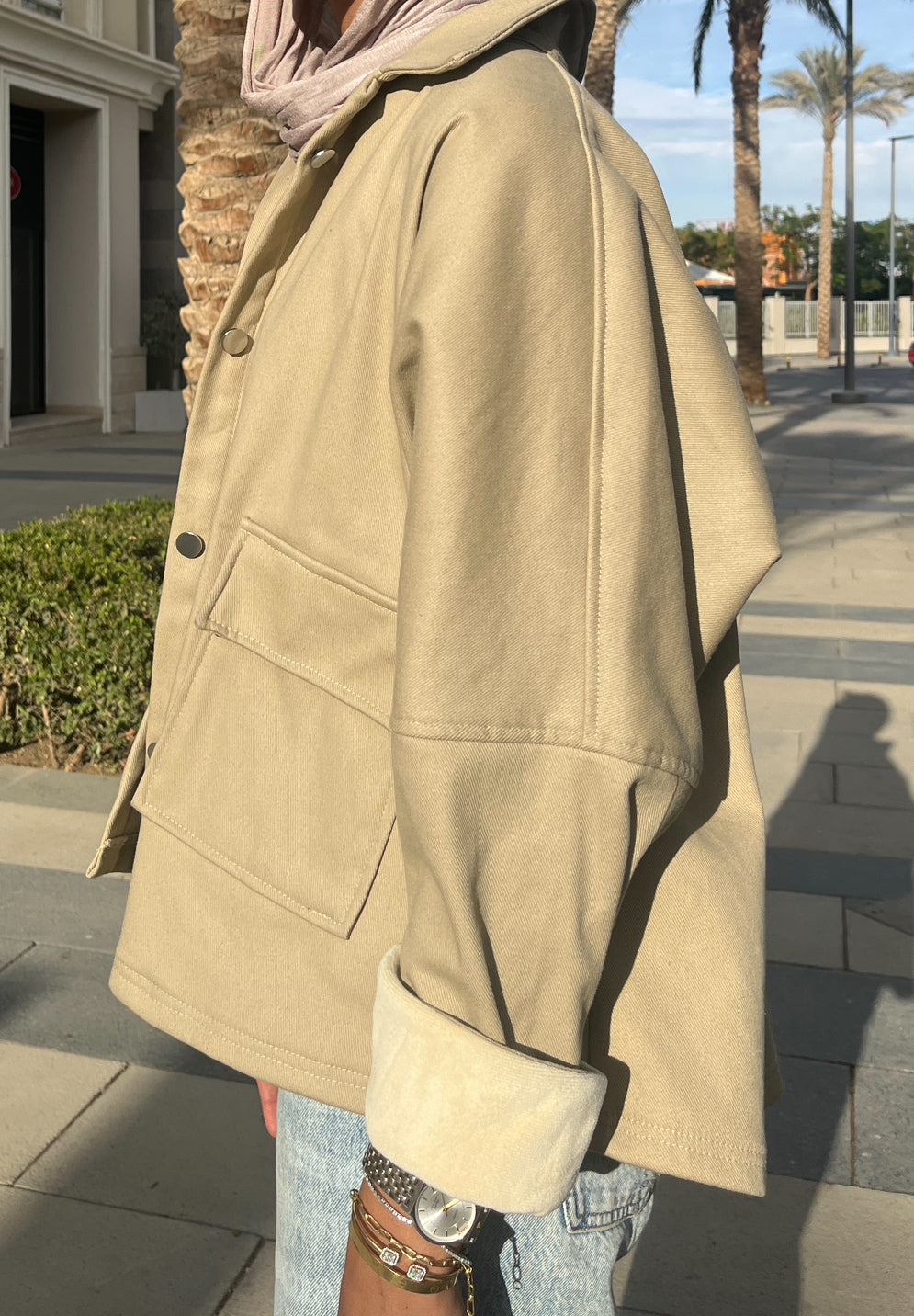 The velvet denim jacket- beige