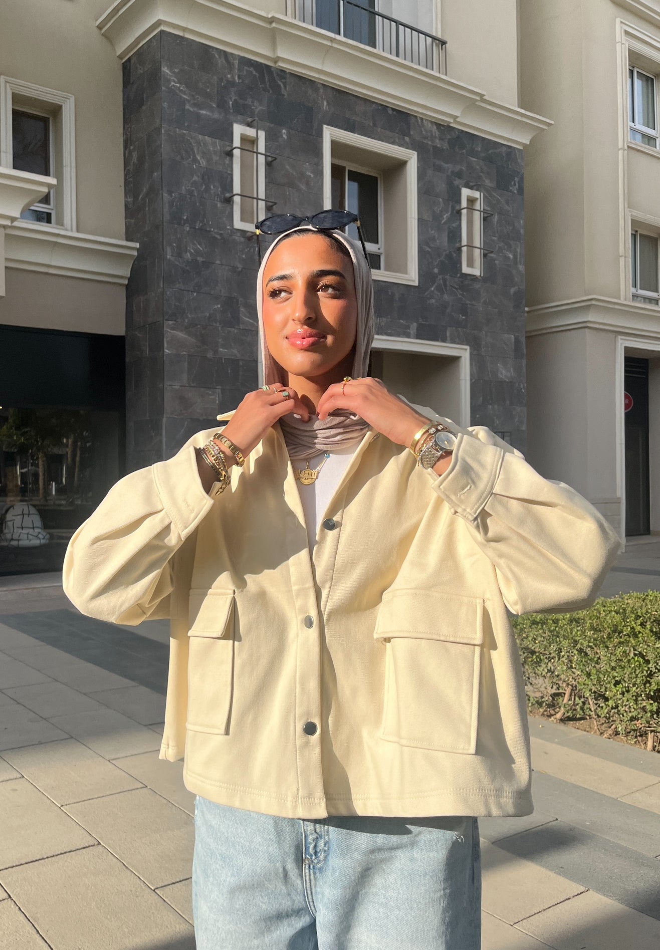 The velvet denim jacket- cream