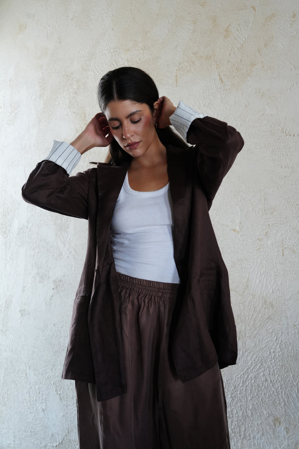 Linen blazer in chocolate brown