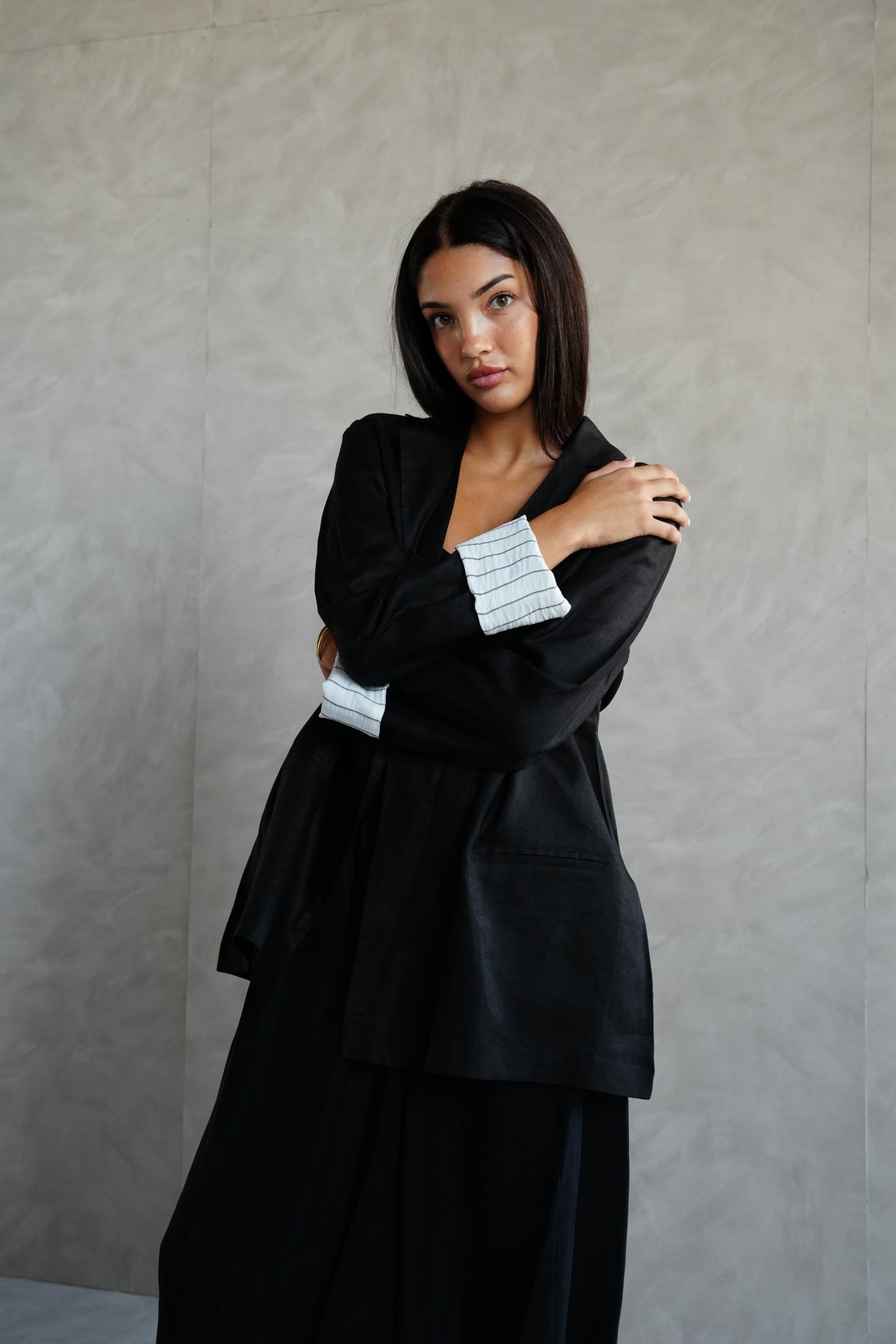 Linen blazer in Black