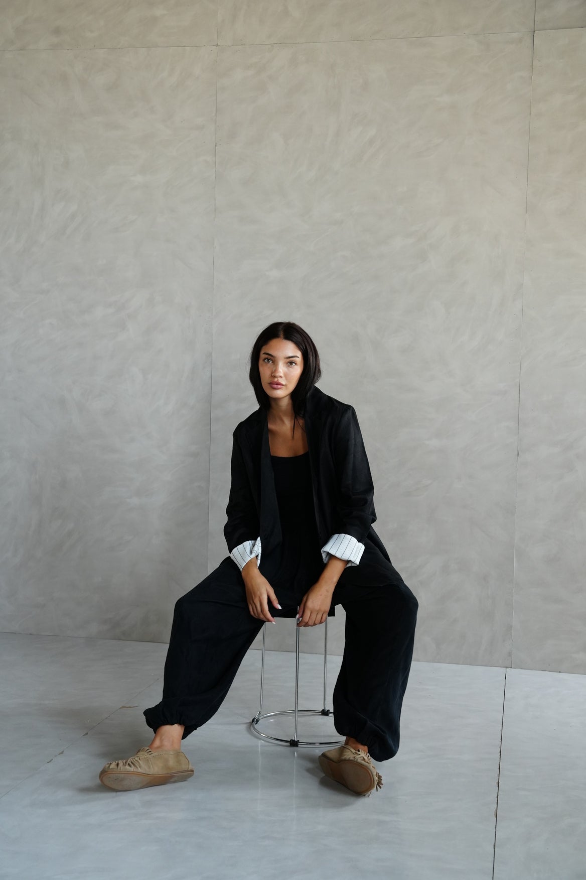 Linen blazer in Black