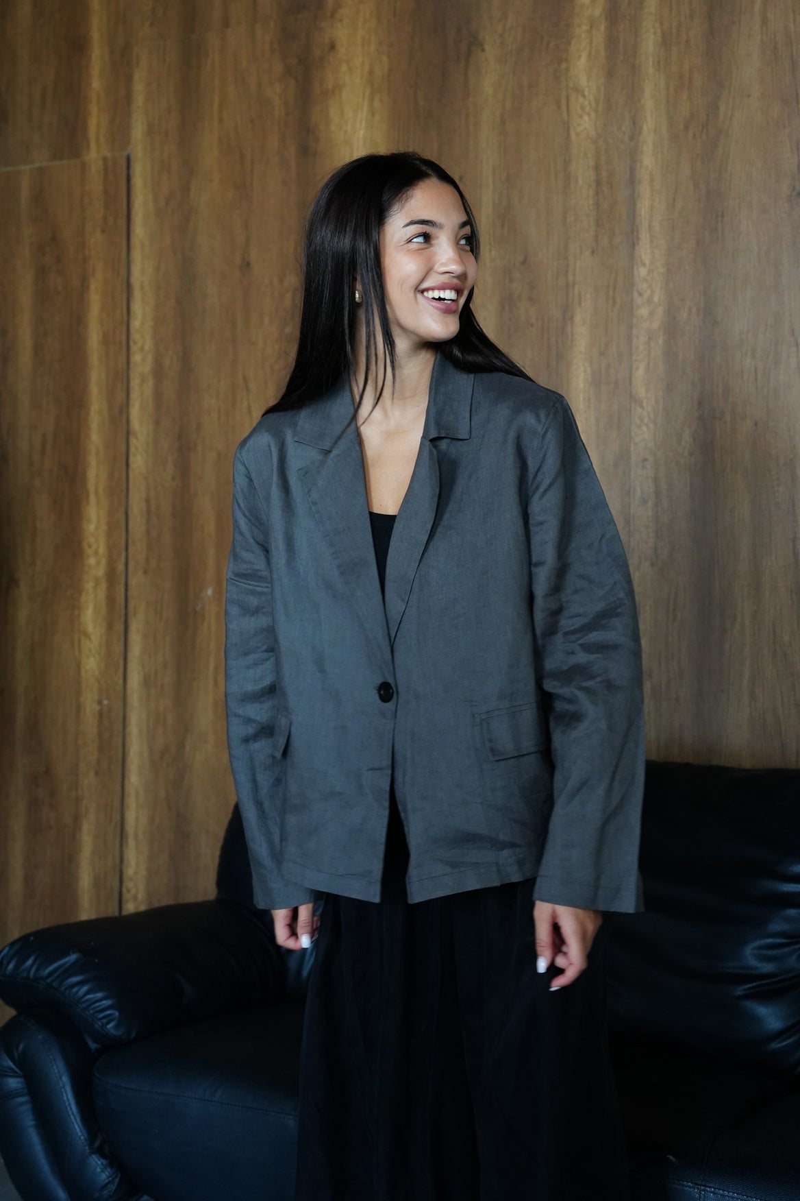Relaxed fit linen blazer in Dark gray