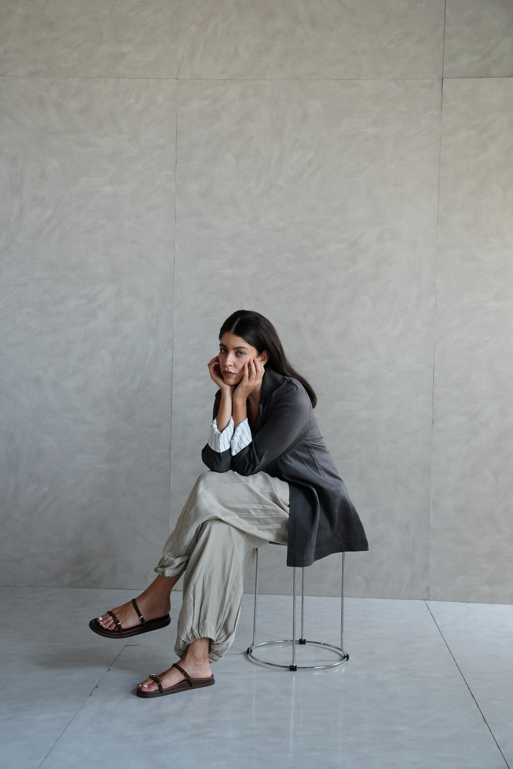 Linen blazer in Dark gray