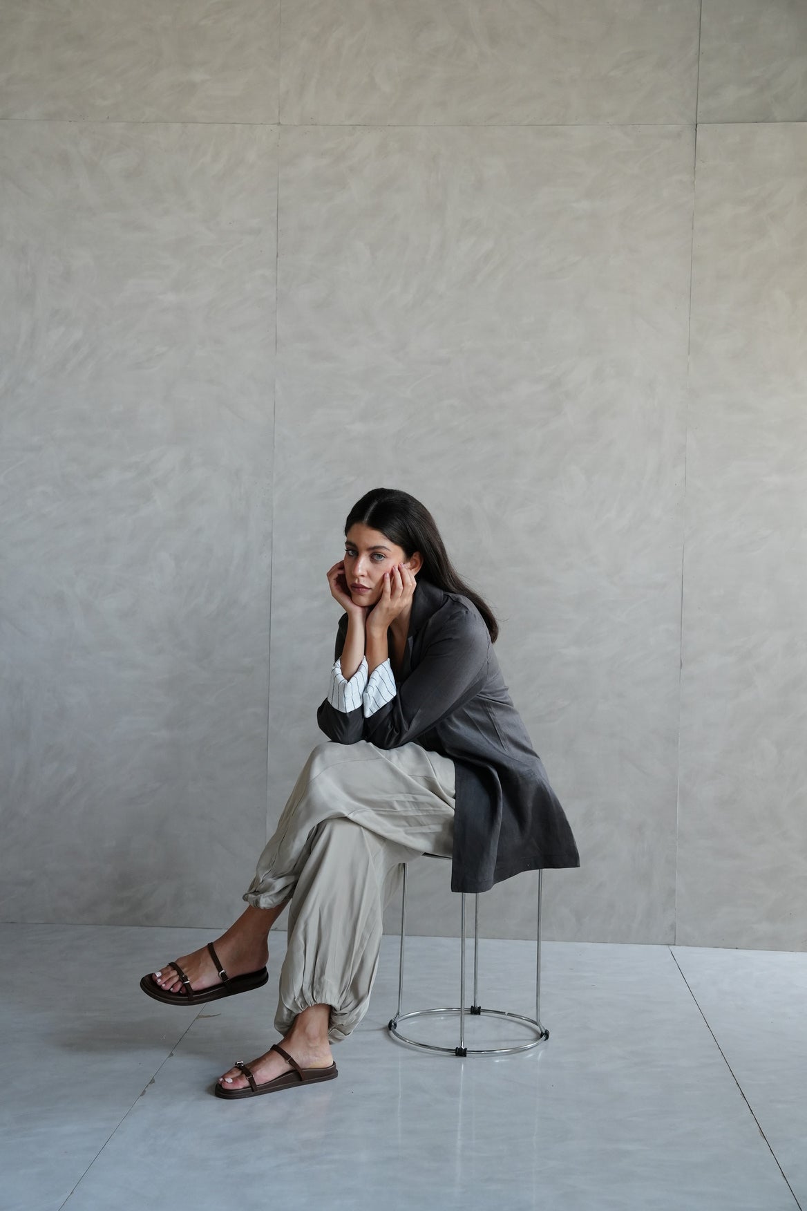 Linen blazer in Dark gray