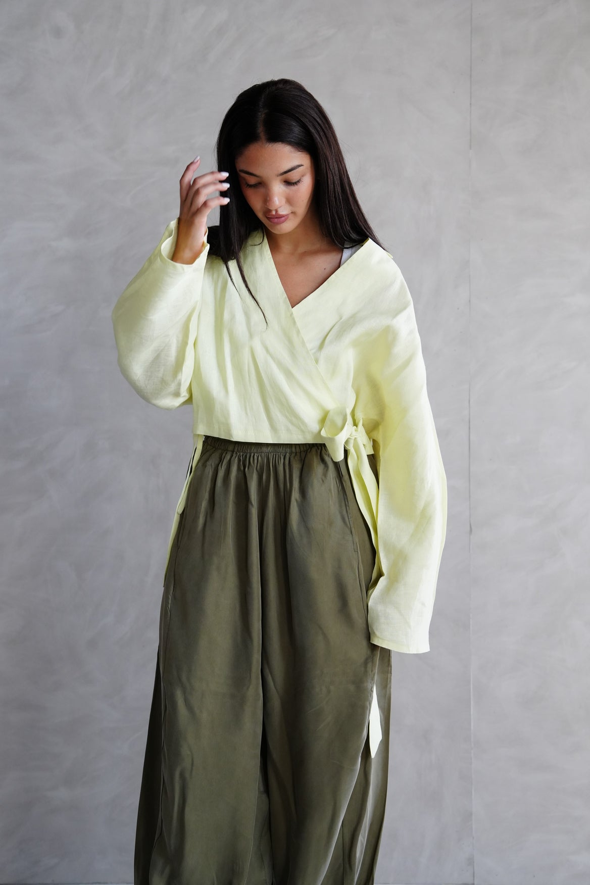 Linen wrap top in Yellow