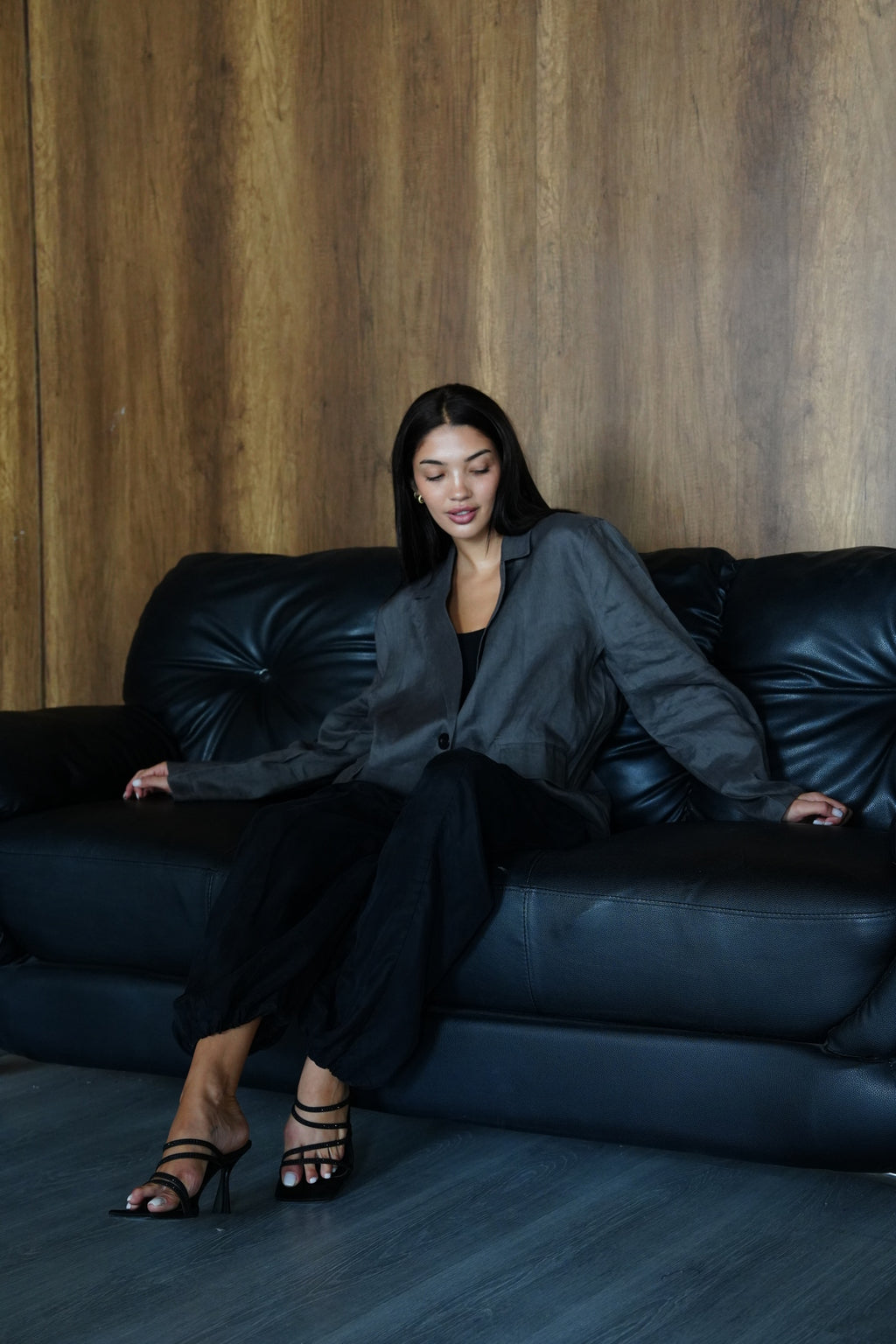Relaxed fit linen blazer in Dark gray