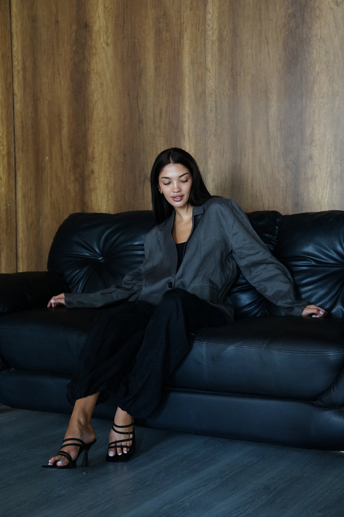 Relaxed fit linen blazer in Dark gray