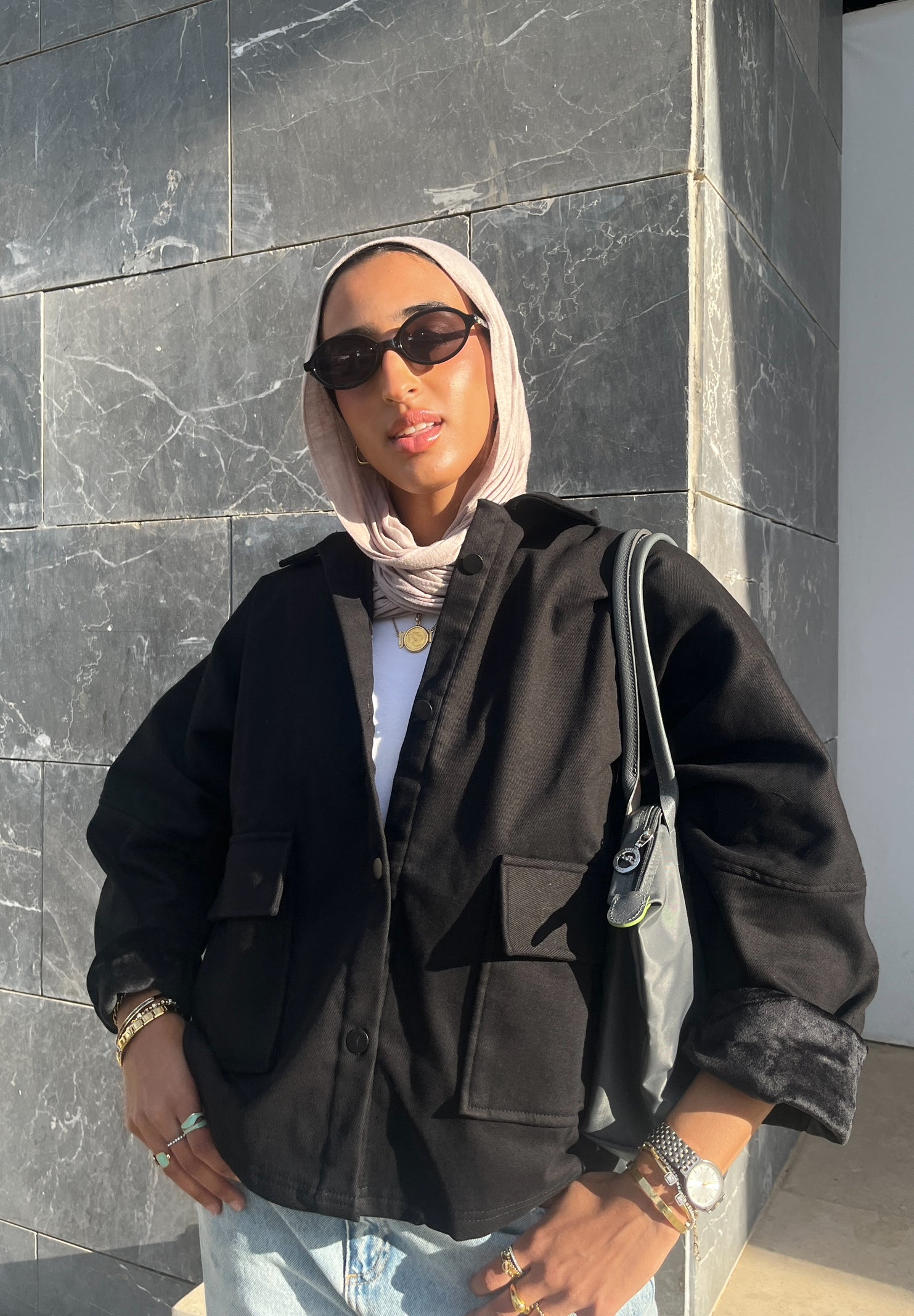 The velvet denim jacket- black