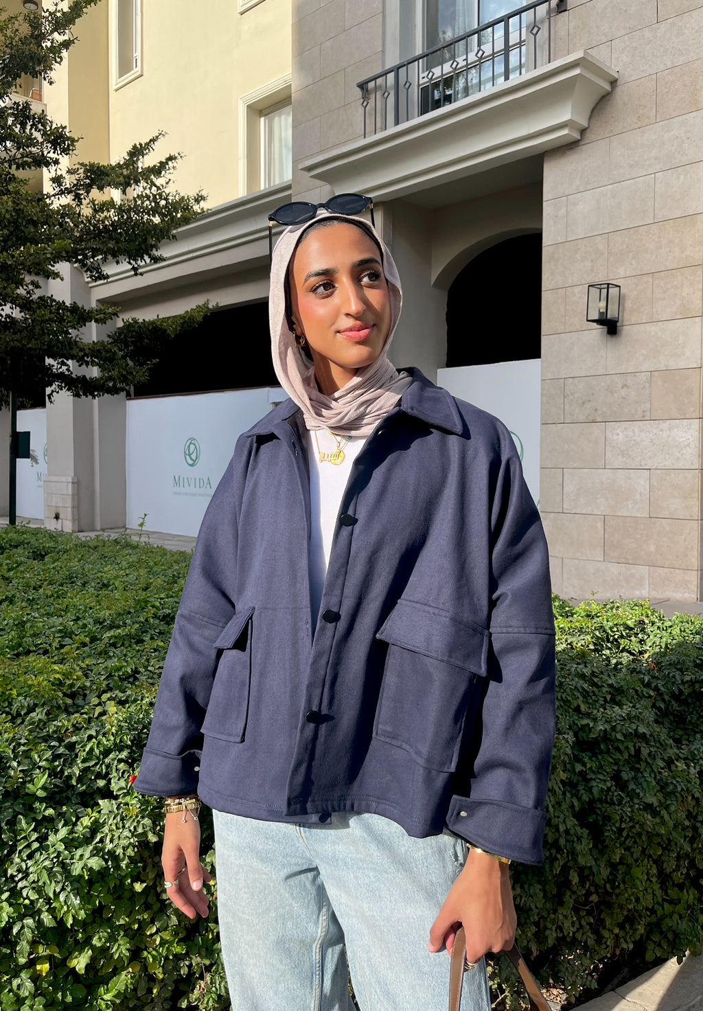 The velvet denim jacket- navy blue