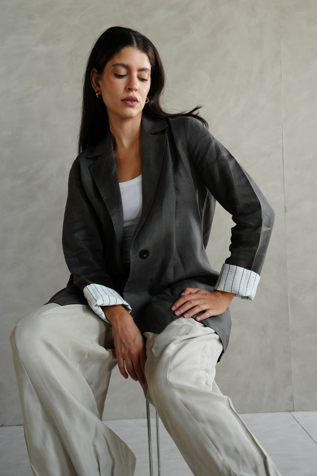 Linen blazer in Dark gray