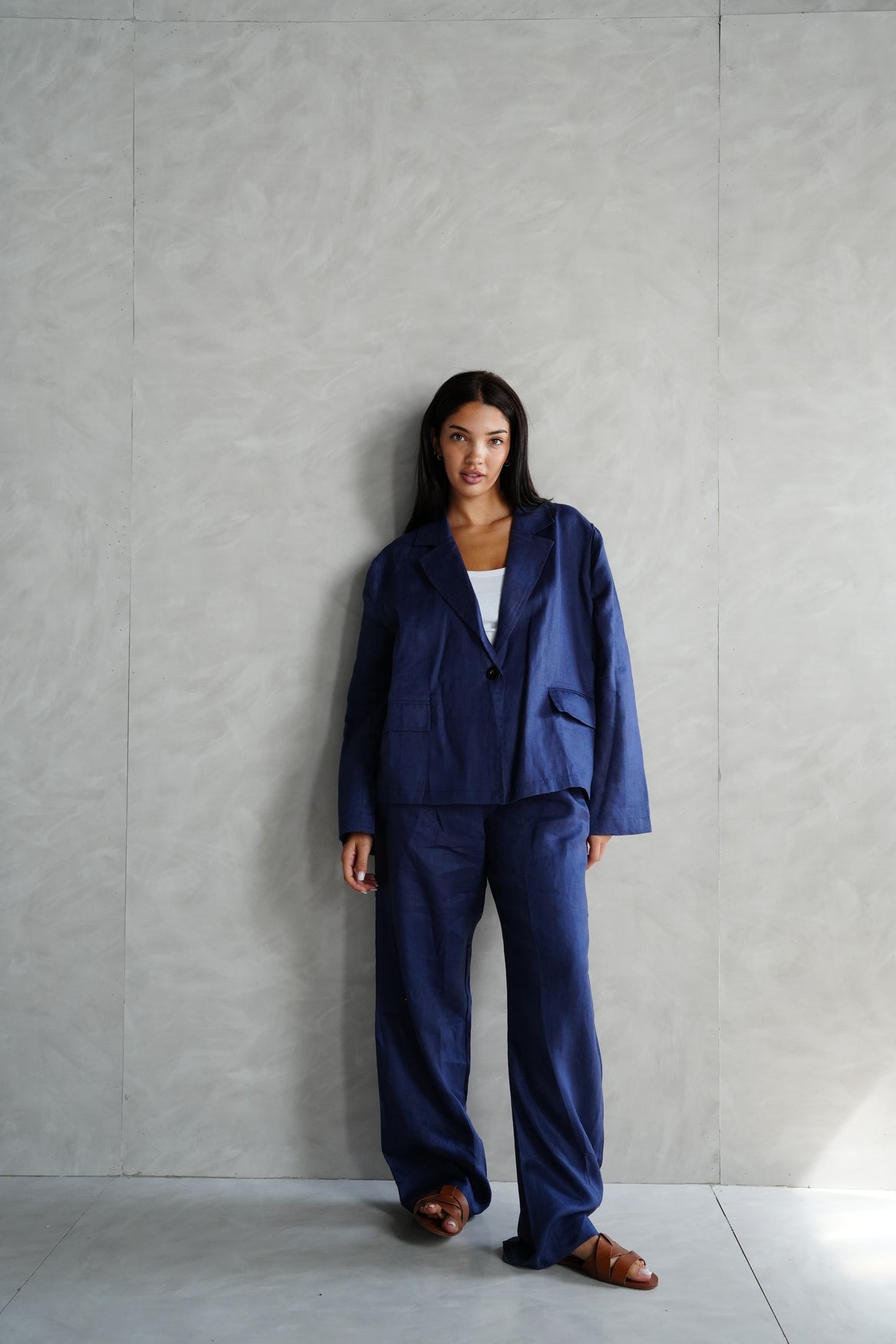 Relaxed fit linen blazer in Navy