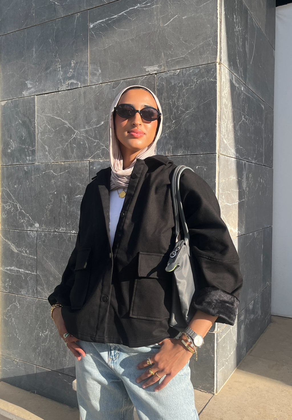 The velvet denim jacket- black