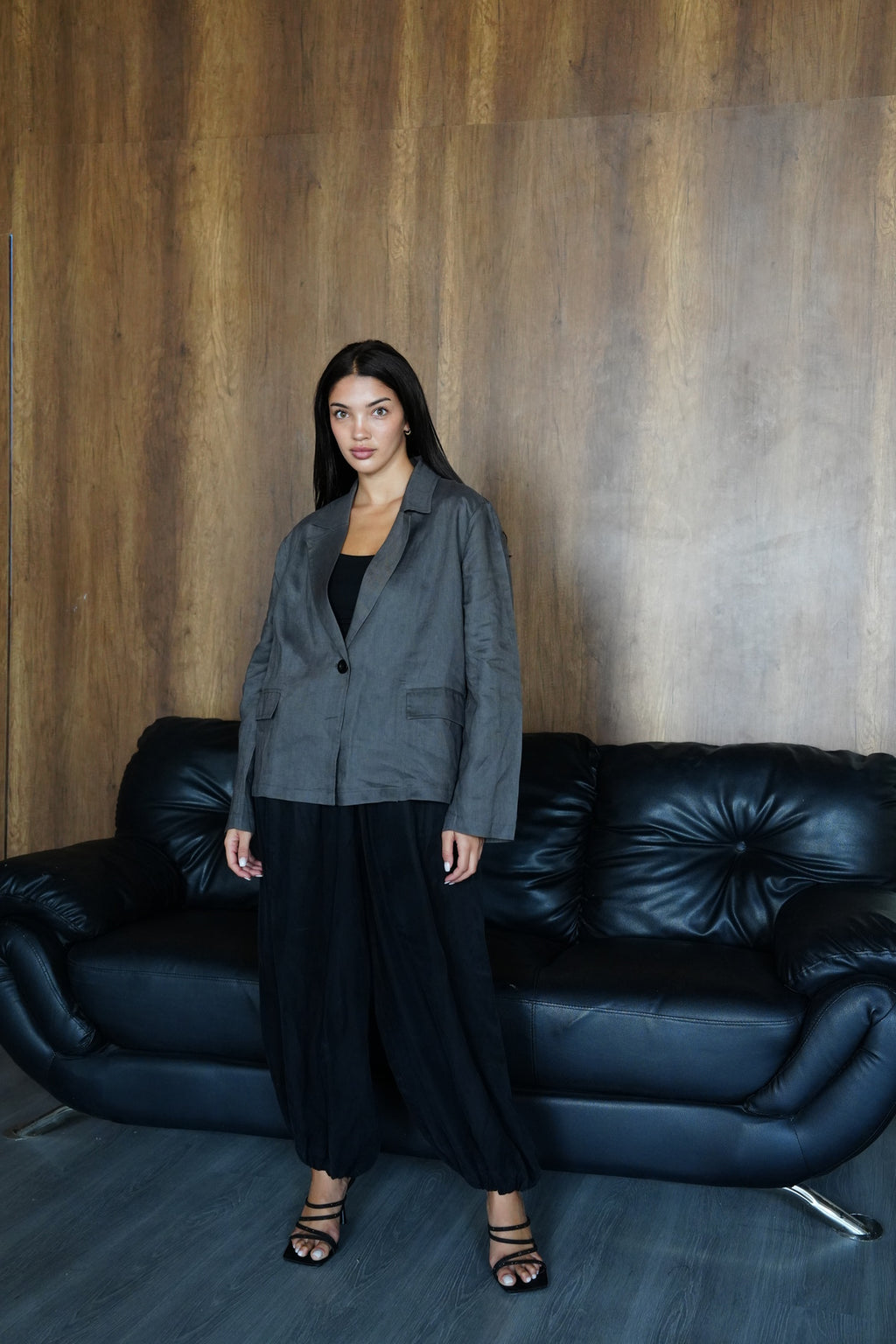 Relaxed fit linen blazer in Dark gray