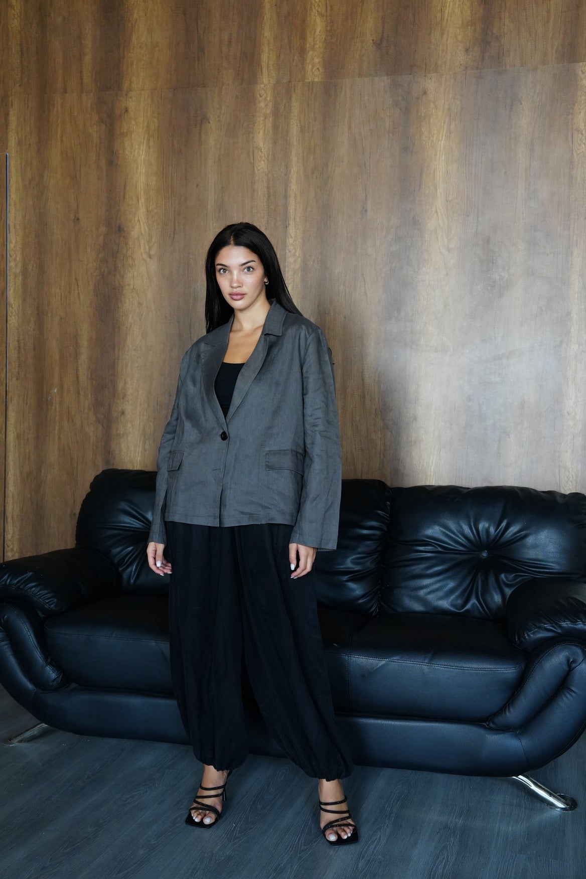 Relaxed fit linen blazer in Dark gray