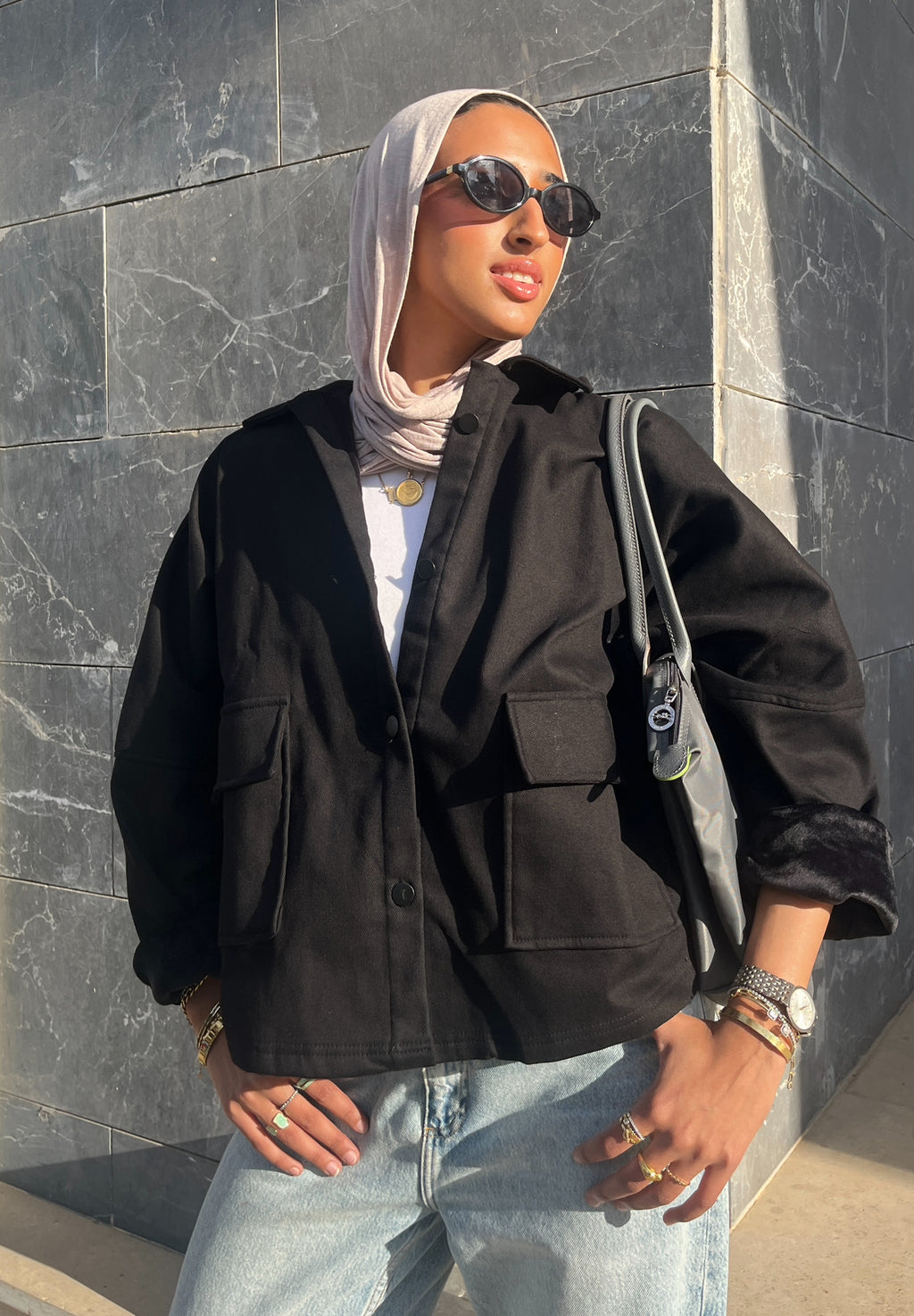 The velvet denim jacket- black