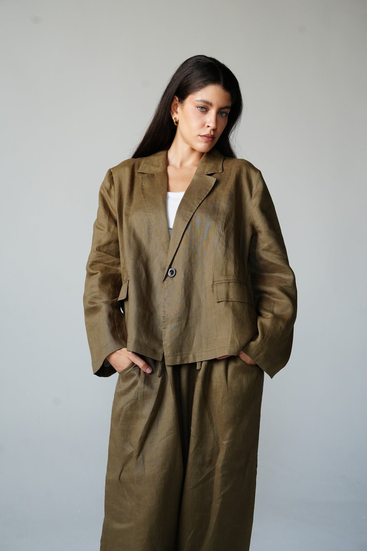 Relaxed fit linen blazer in Olive