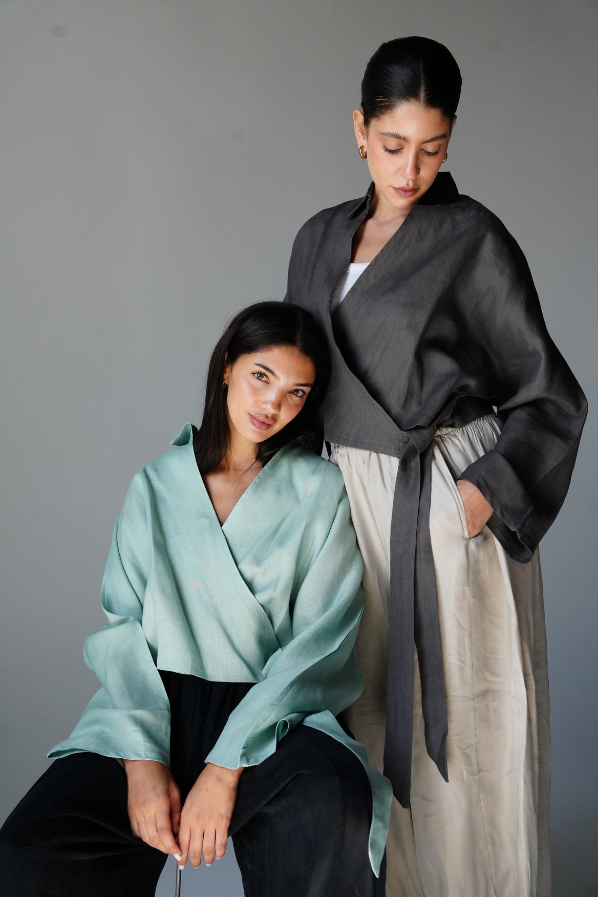 Linen wrap top in Baby blue