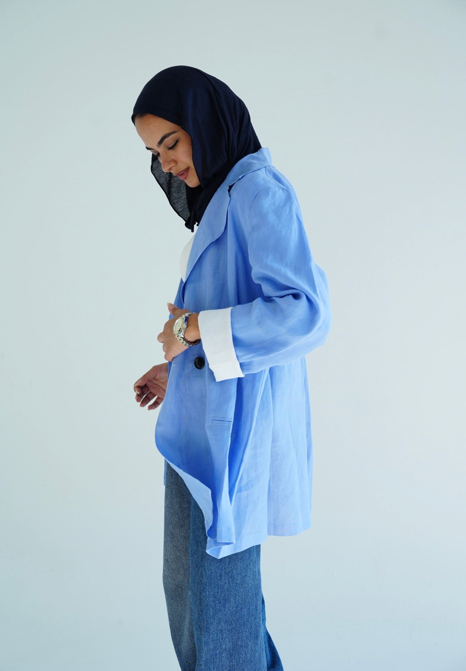 The linen blazer in baby-blue