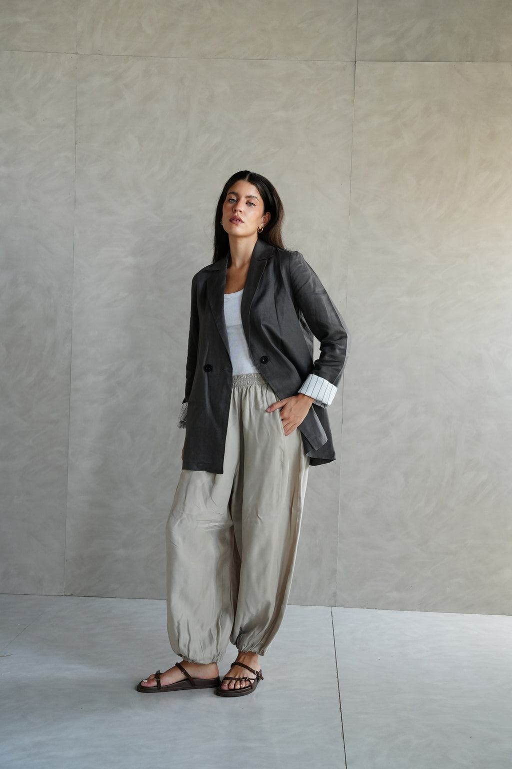 Linen blazer in Dark gray