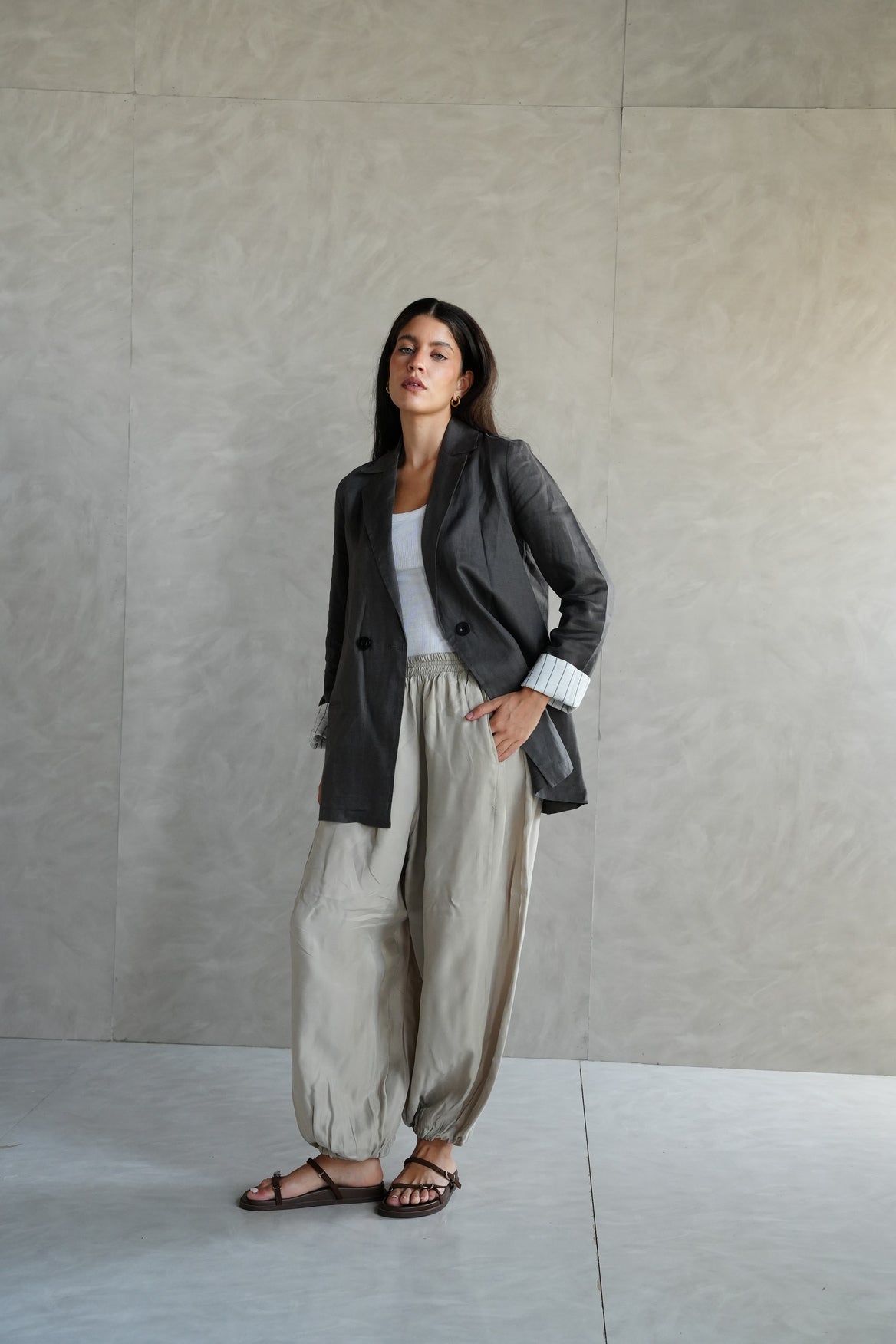Linen blazer in Dark gray