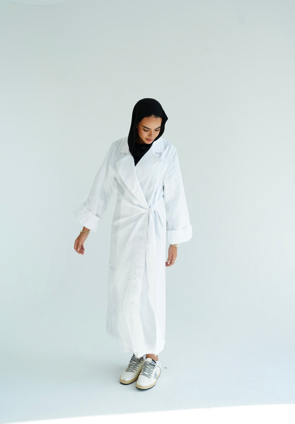 White side-tie linen dress