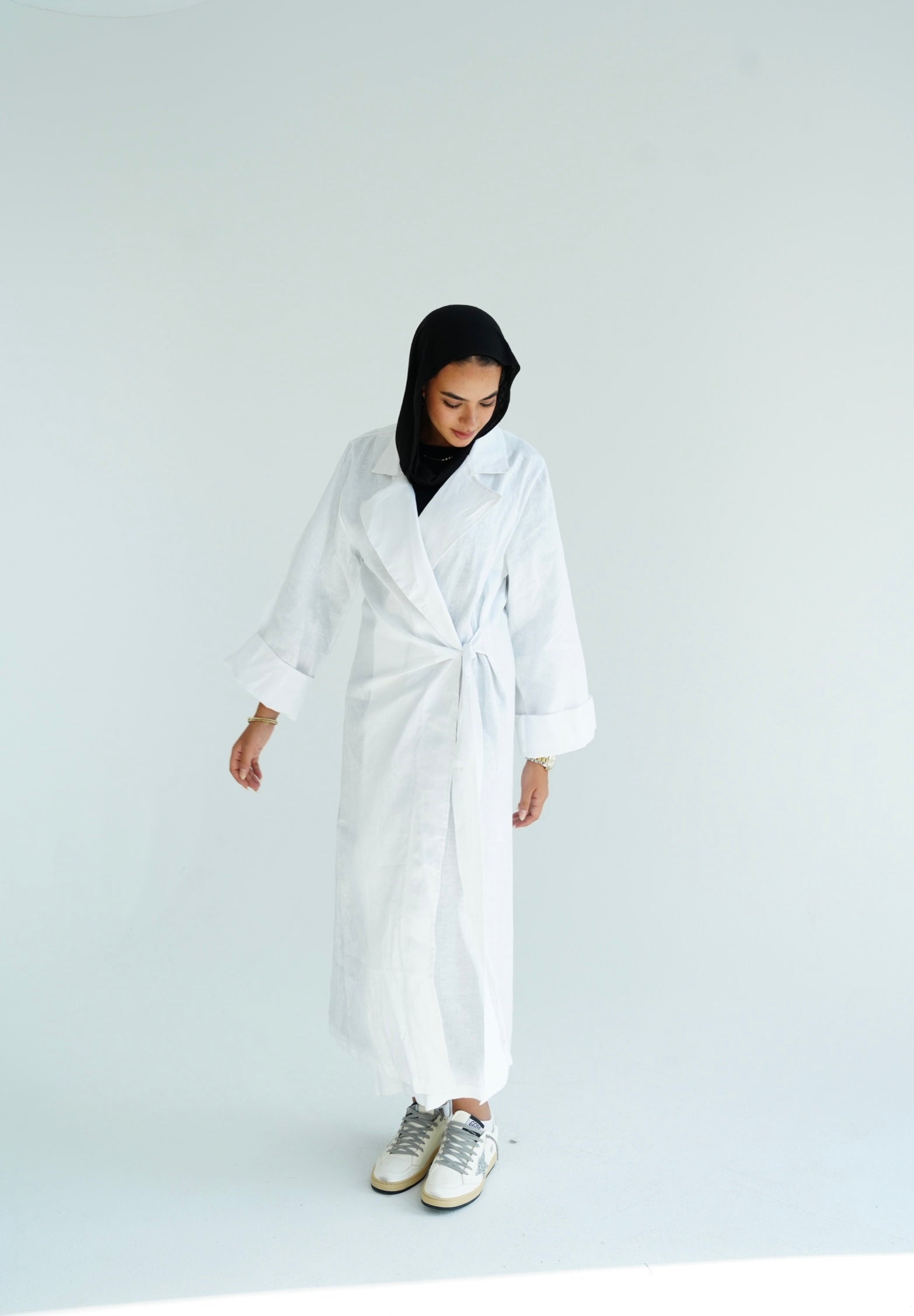 White side-tie linen dress