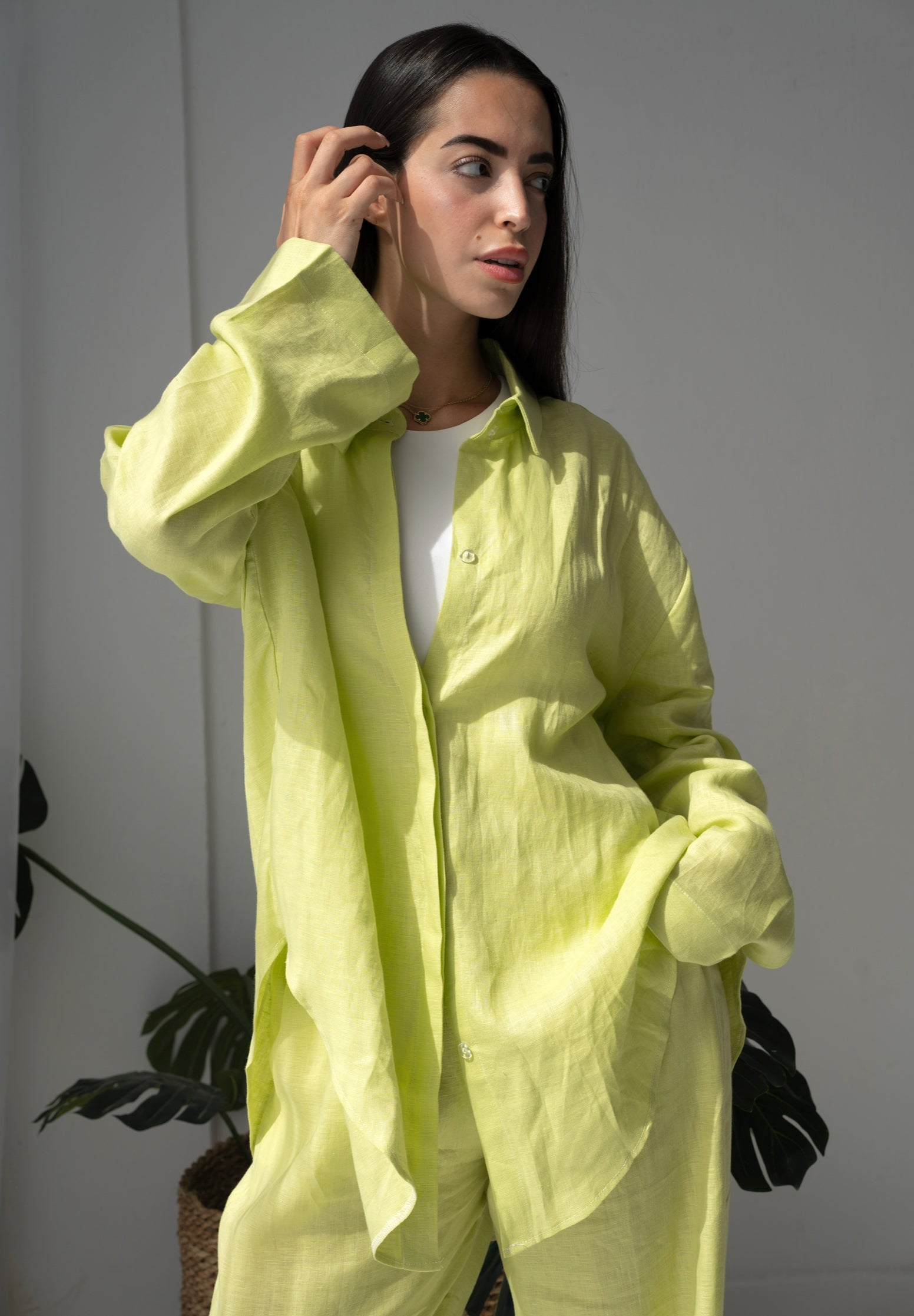 Lime yellow linen set