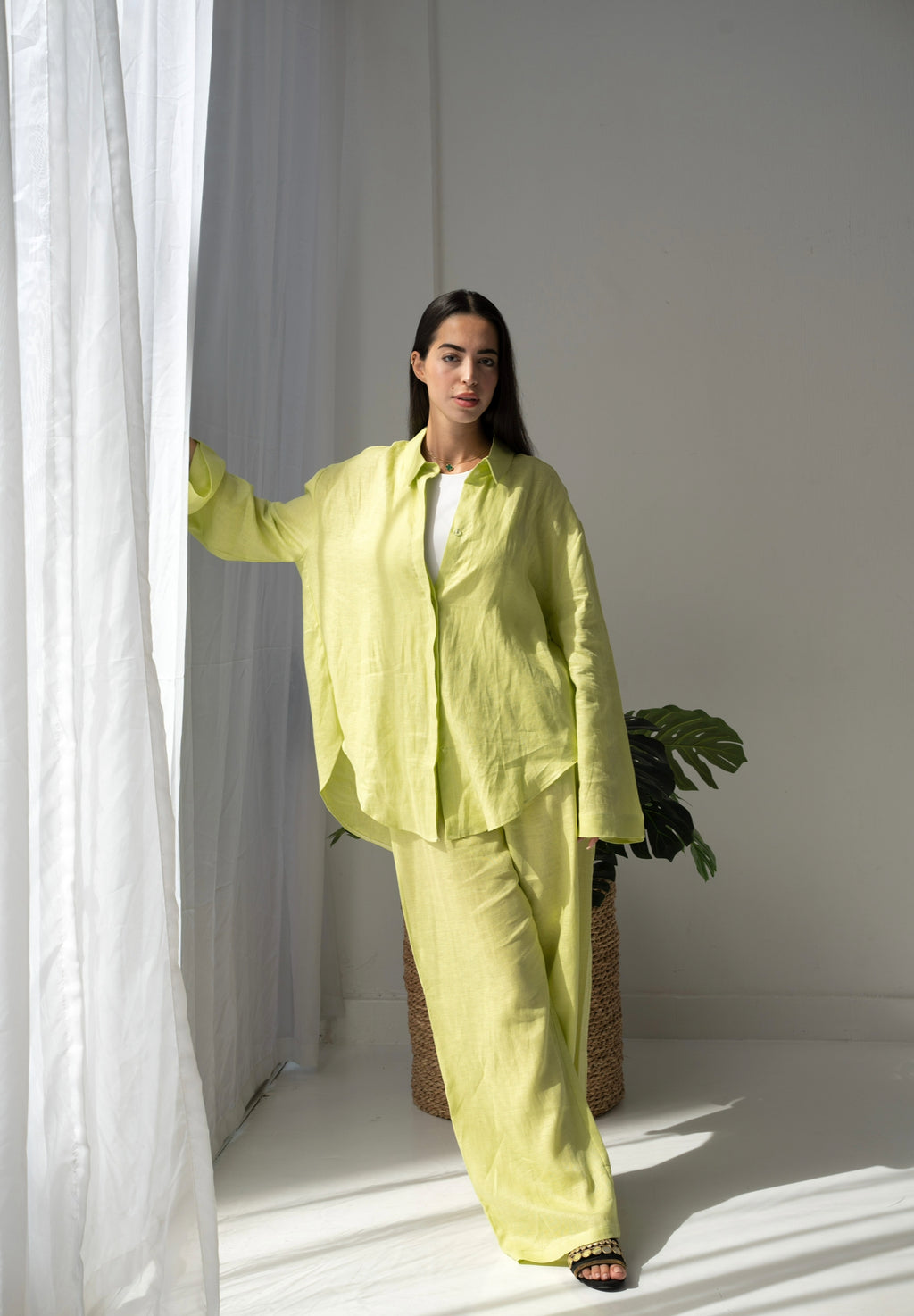 Lime yellow linen set